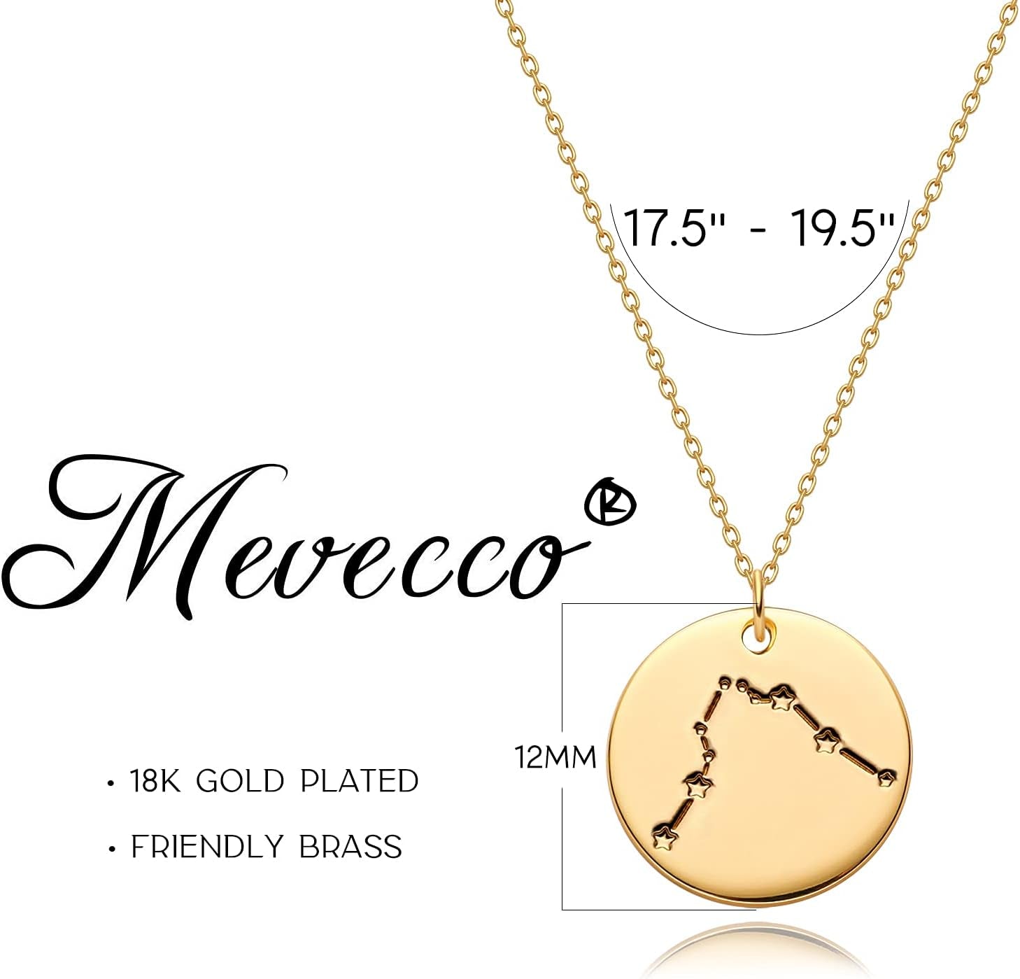 Gold Necklace Coin Disc Zodiac 12 Constellation Star Connected Engraved Horoscope Sign Astrology Pendant 18K Gold Plated Chain Dainty Personalized Simple Jewelry