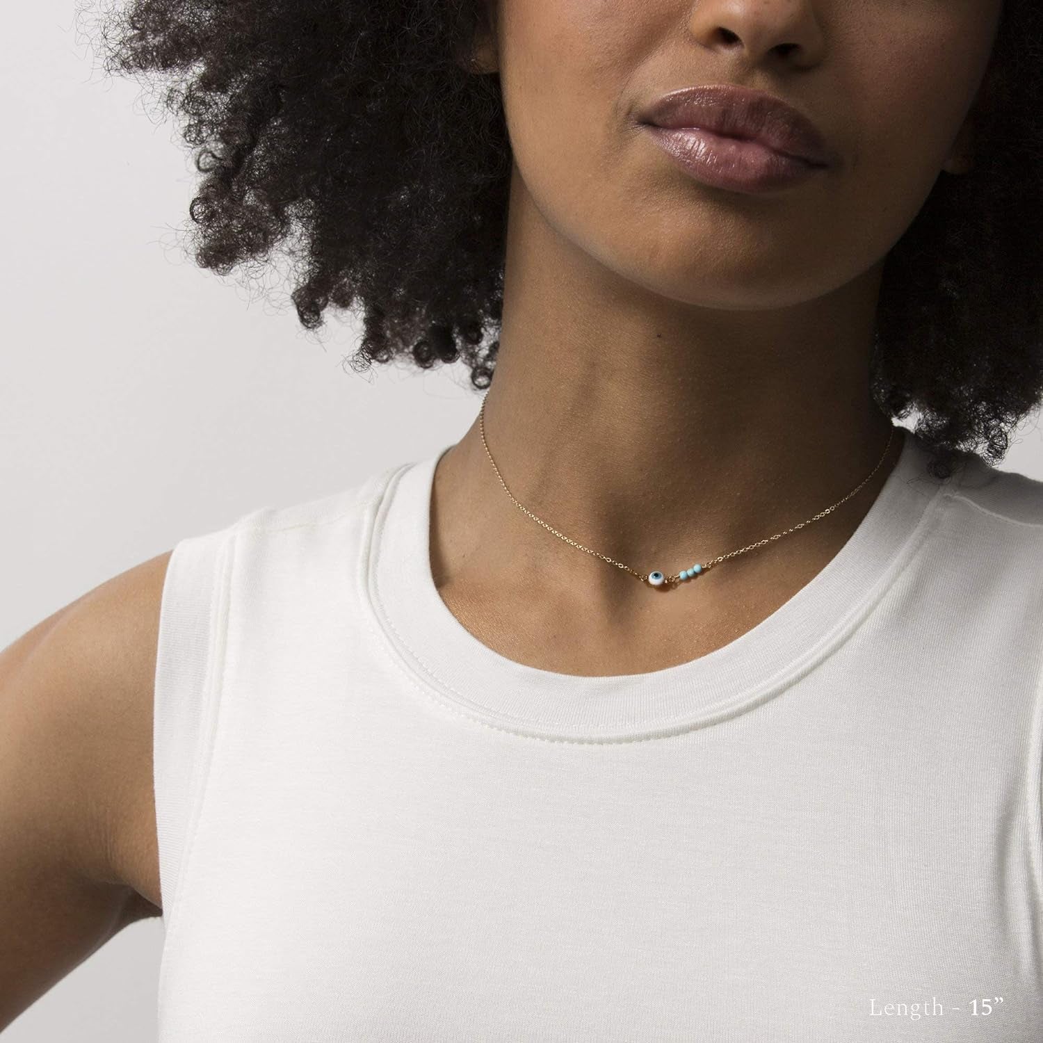 Dainty Evil Eye Protection Necklace,14K Gold Plated Cute Delicate Handmade Tiny Bead Necklace for Women